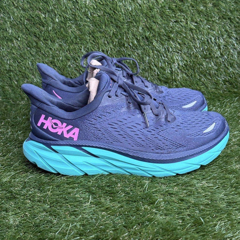 Hoka One One Clifton 8 Womens Size 9 D Wide Blue Pink Running Shoes 1121375 OSAT